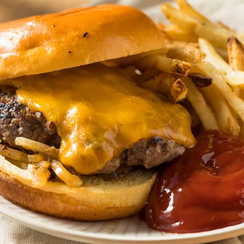Smoked Gouda Cheese Burger With Caramelized Onions