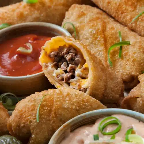 Amazing Bacon Blue Cheeseburger Egg Rolls With Dipping Sauces